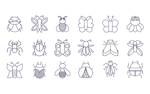 可爱的昆虫、小动物、细线小动物群图片下载