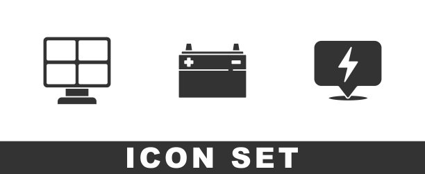 设置太阳能面板，汽车电池和闪电螺栓图标。向量图片下载