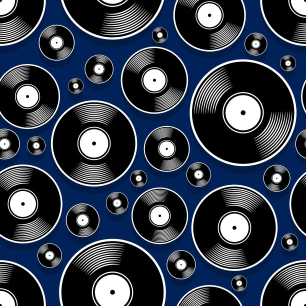 无缝模式数字纸设计与复古复古的唱片矢量图形图片下载