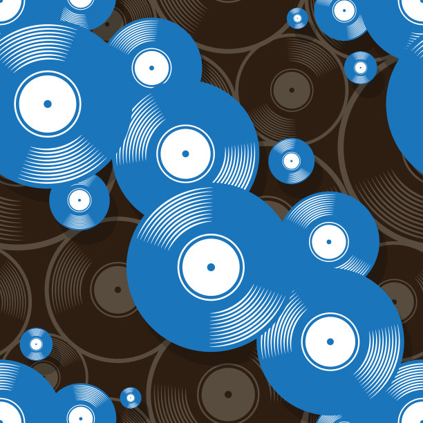 无缝模式数字纸设计与复古复古的唱片矢量图形图片下载