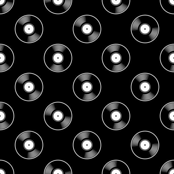无缝模式数字纸设计与复古复古的唱片矢量图形图片下载