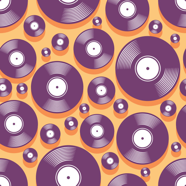复古唱片无缝模式矢量数字纸设计图片下载