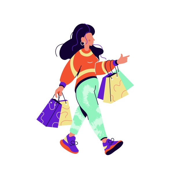 黑发女人提着购物袋独自走在白色路上图片下载