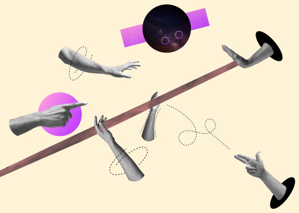 当代艺术拼贴，现代设计。审美的手中。时尚的颜色。图片下载