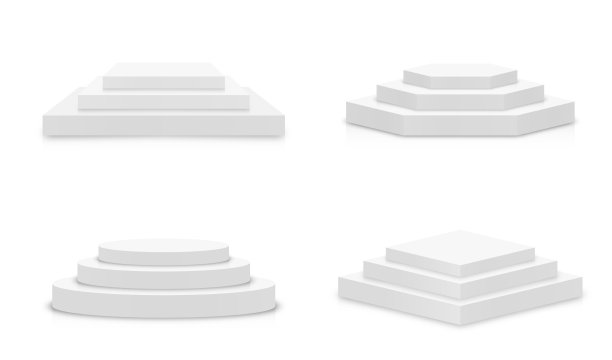 白色3D领奖台模型，不同形状的空舞台或基座模型，颁奖典礼和产品展示平台图片下载
