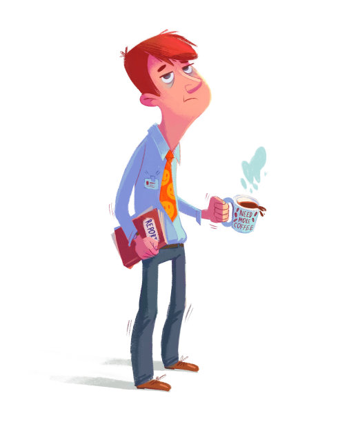 一个办公室职员难过地站着喝咖啡图片下载