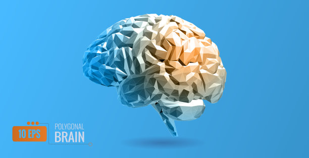 抽象多边形脑插图孤立在蓝色BG图片下载