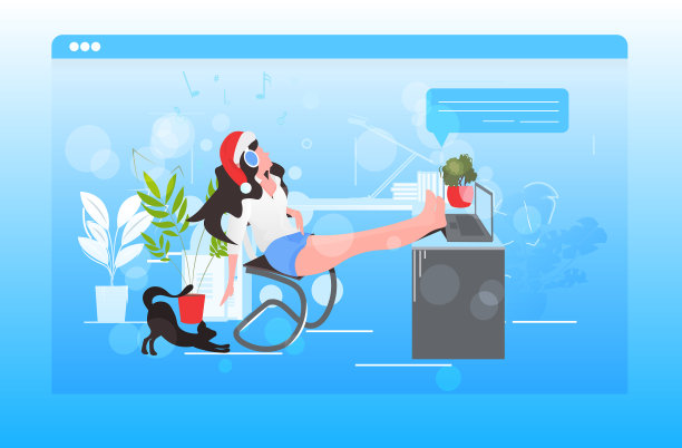 戴着圣诞老人帽子听音乐的女孩图片下载