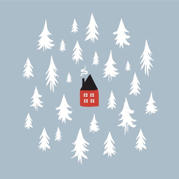 舒适的小屋在松林设计图片下载