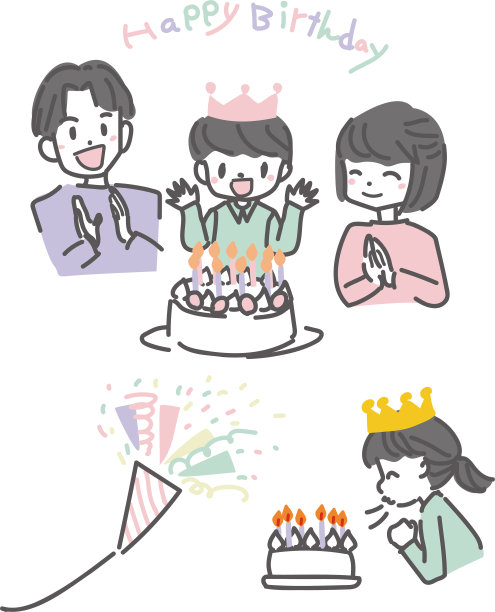 一个家庭庆祝生日的插图图片下载