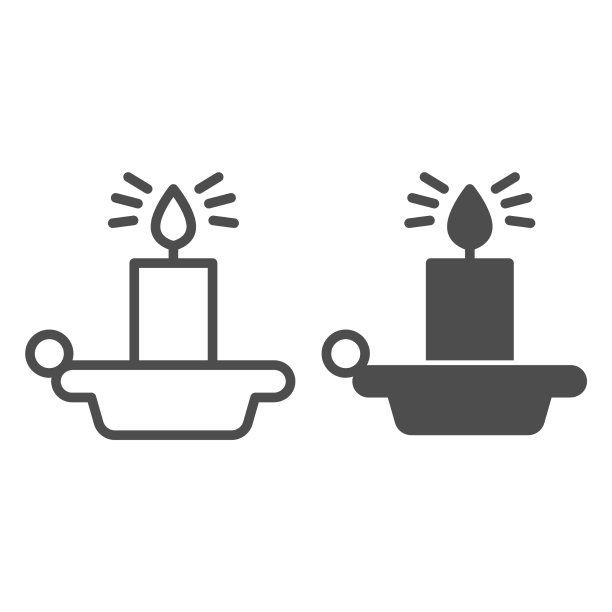 烛台与燃烧的蜡烛线和固体图片下载