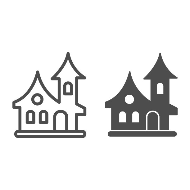 老房子线和固体图标万圣节的概念图片下载