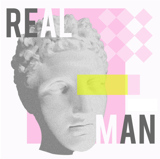 创意现代拼贴与古董男人头和印刷真正的男人。时尚的印刷、海报图片下载