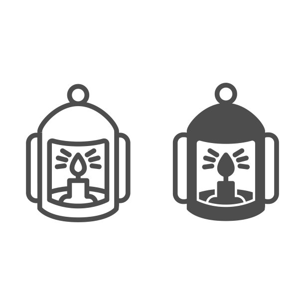 灯笼与蜡烛线和固体图标万圣节图片下载