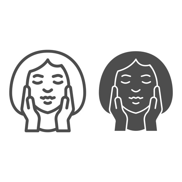 女孩头和手在脸颊上的线条和固体图标图片下载