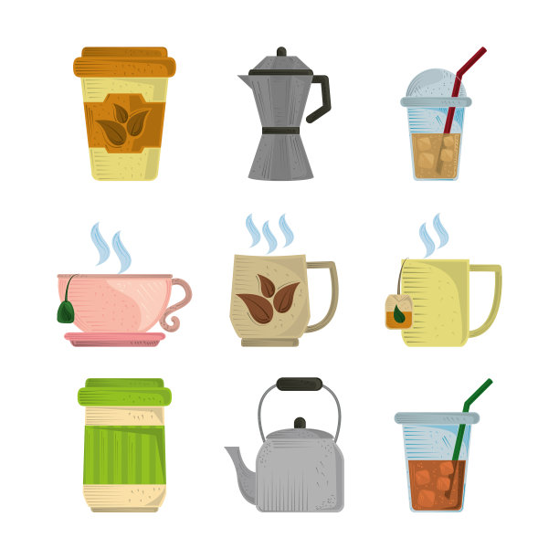 茶杯陶瓷塑料水壶图标套设计图片下载