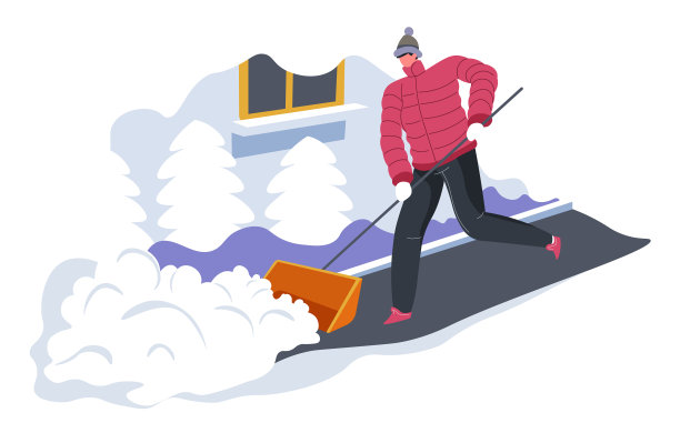 男主角正在清理雪屋的道路图片下载