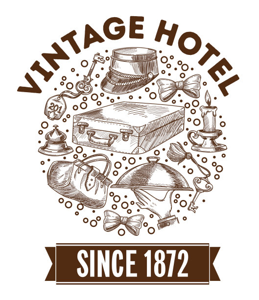 复古酒店自1872年单色素描轮廓图片下载
