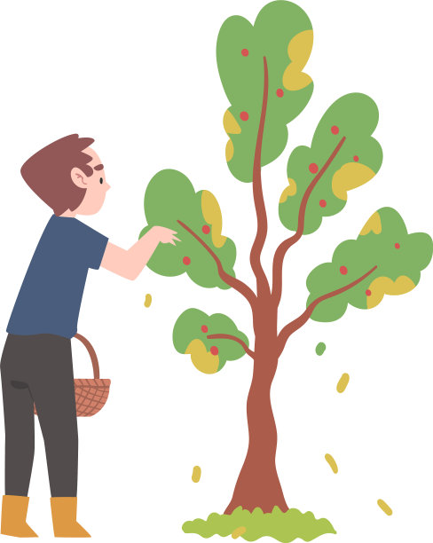 小男孩拿着柳条篮子采摘图片下载