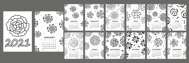 日历2021年度周开始于周日图片下载