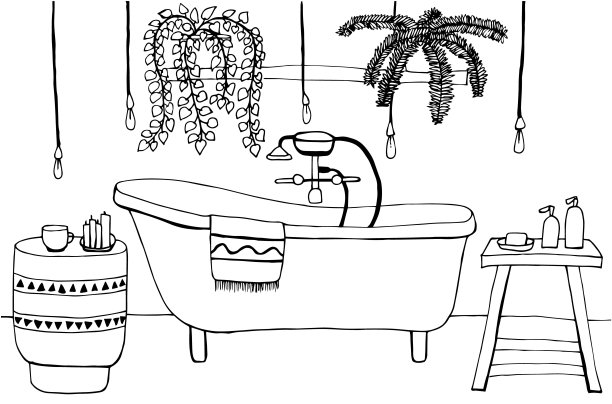 复古浴室室内着色页图片下载