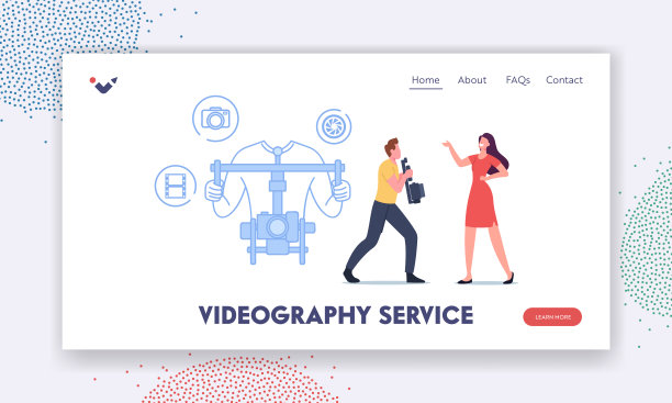 影像服务登陆页面模板。摄像师或摄像师角色用摄像机记录女记者图片下载