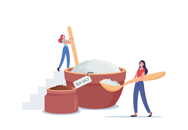 小女性角色制作天然海盐美容产品，用于水疗沙龙脱皮按摩或盐磨砂图片下载