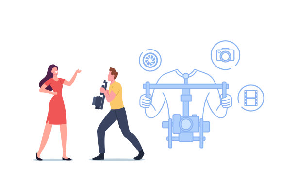 摄像师或摄像师角色与摄像机在万向节稳定记录女记者或电视记者图片下载