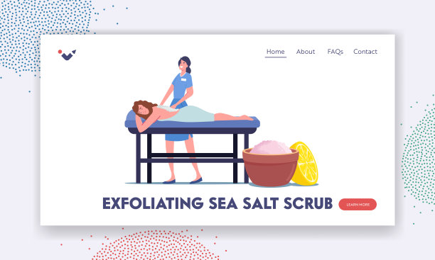女人得到身体护理和水疗。着陆页模板。年轻女性人物躺在桌子上接受按摩图片下载