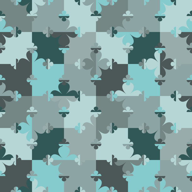 无缝矢量模式的小和大四叶三叶草符号在方格背景。图片下载