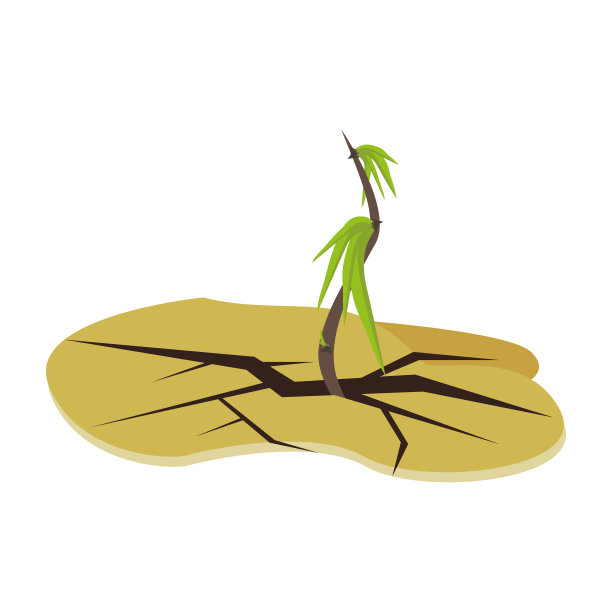 大自然的力量和力量。地上的裂缝和嫩芽。这种植物是绿色的草，生长在干燥的沙漠土壤中。一片绿洲的碎片。环境。矢量图图片下载