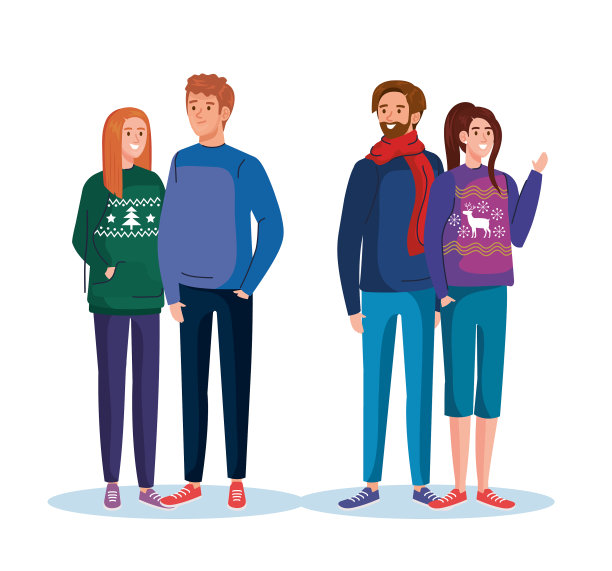 穿着圣诞毛衣的男男女女图片下载