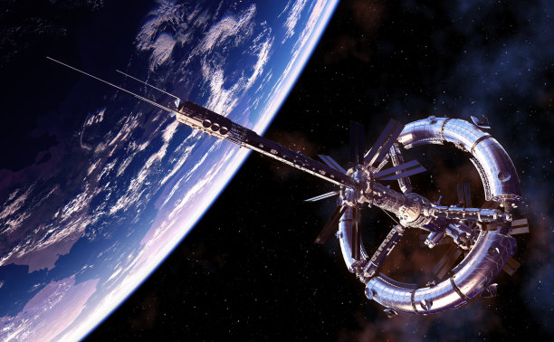 未来主义的绕地球轨道运行的新空间站图片下载