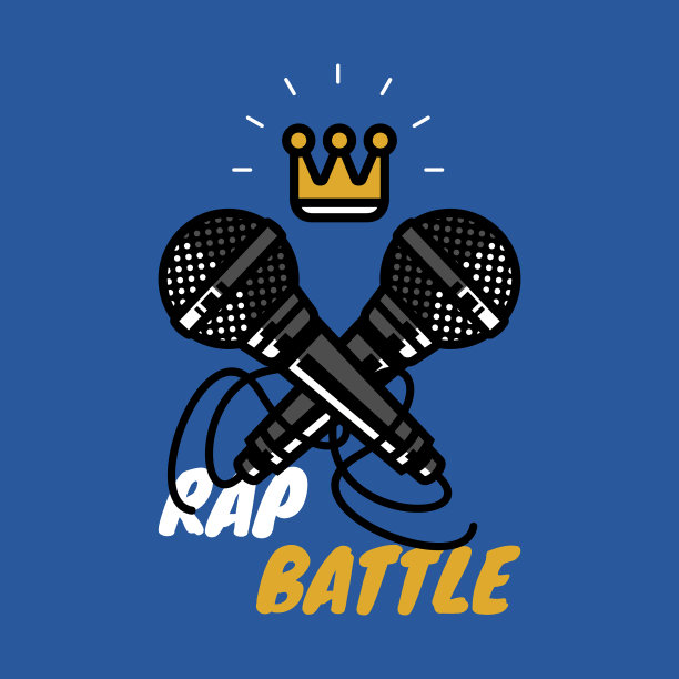 有皇冠和两个麦克风的说唱战斗标志图片下载
