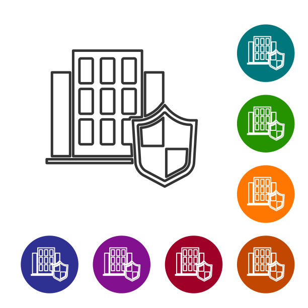 黑线房子与盾牌图标隔离图片下载