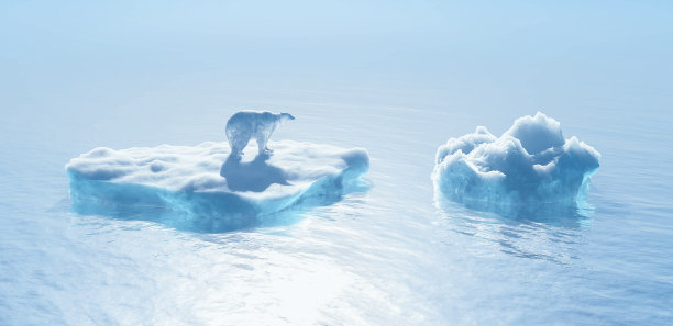 北极熊在冰上。全球气候变暖的概念。这是一个3d渲染图。图片下载