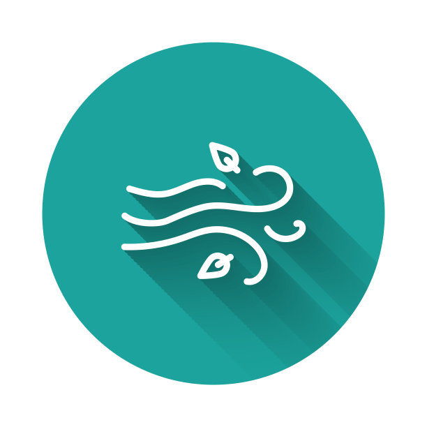 白色线风图标孤立与长影子图片下载