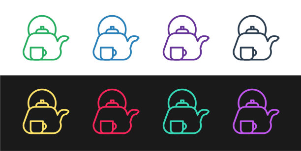 设置行传统茶道图标孤立上图片下载