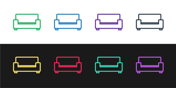 设置线沙发图标隔离在黑白上图片下载