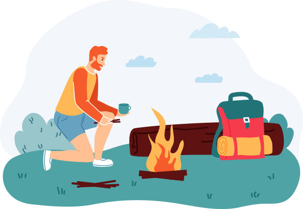 坐在篝火旁喝着茶的男人图片下载