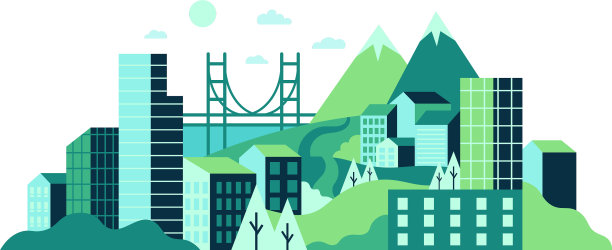 城市景观用高大的玻璃建筑绿化图片下载