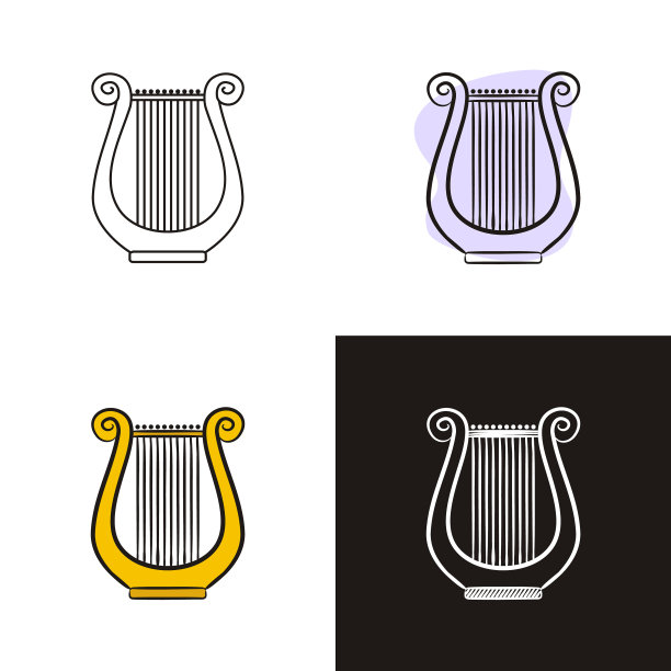 白色背景上的古代七弦琴图标图片下载