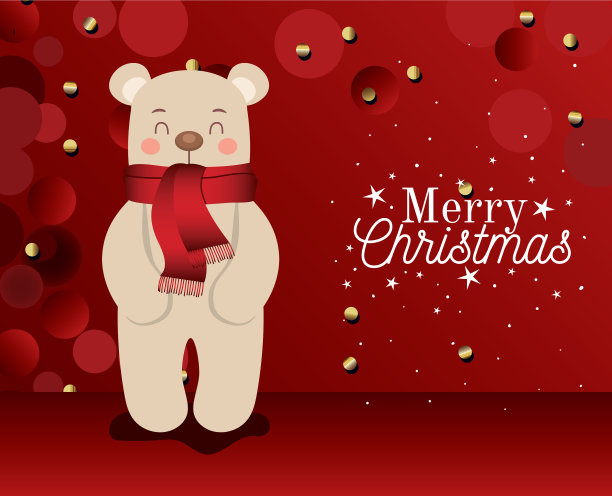 熊的图标上有红色的圣诞快乐的字母图片下载