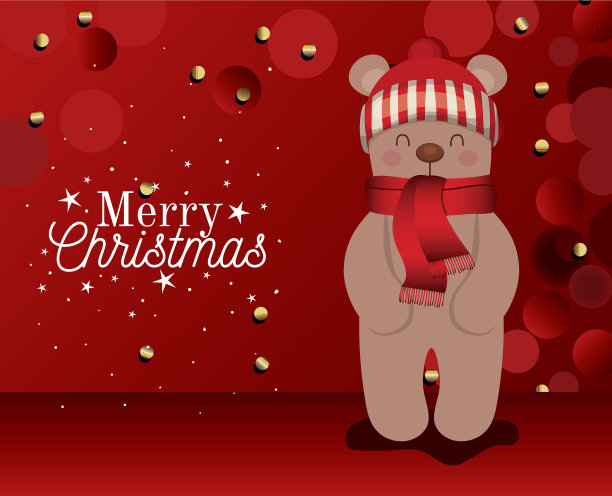 有帽子图标和圣诞快乐字母的小熊图片下载