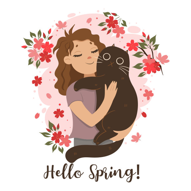 女孩抱着一只猫在她的怀里春天的心情图片下载