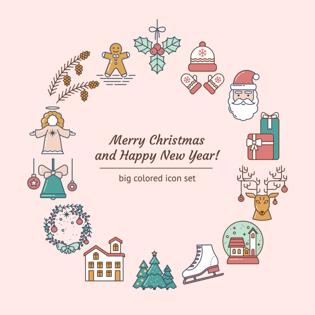 圣诞圈彩色线条艺术图标图片下载