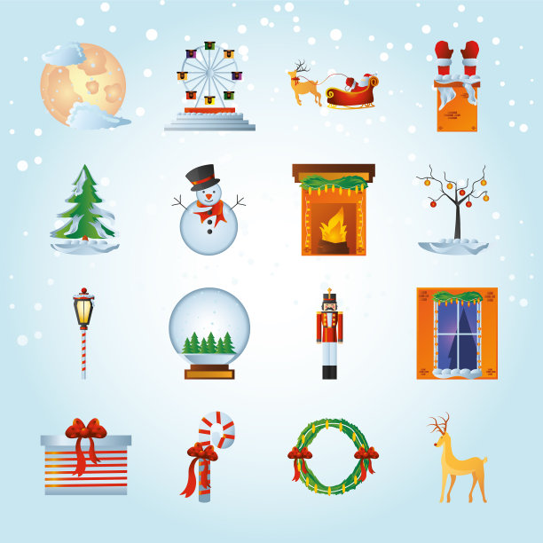 圣诞快乐图标设置圣诞老人的驯鹿花环图片下载