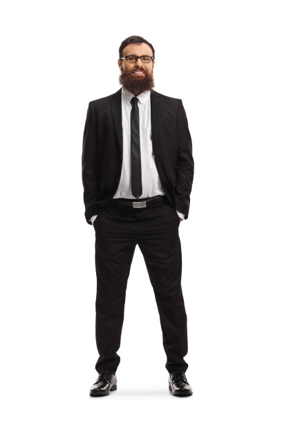 长胡子的商人双手插在口袋里摆姿势的全身像图片下载