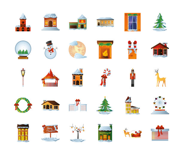 圣诞快乐的图标收集与房子的树图片下载