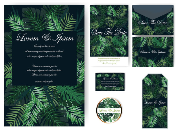 花和叶的婚礼卡片和标签印度图片下载